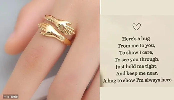 Amazing I Love U Hand Style Hug Stainless Steel Gold Plated Promise Anniversary Ring For Lovers Couples-thumb4