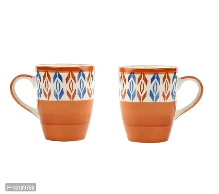 VolCraft Ceramic Microwave Safe Hand Painted Ceramic Tea Cup/Coffee Mug with Red Ikat Pattern Set of 2. (Red)