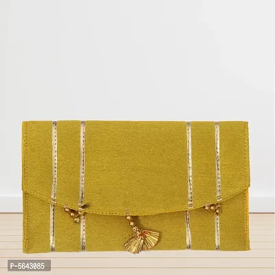 Stylish Fabric Envelope Style Clutch For Women ( Mustard )-thumb0