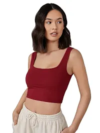 Symvi Women's & Girls' Solid Ribbed Square Neck Tank Tops (XS, Combo(Marron+White))-thumb3