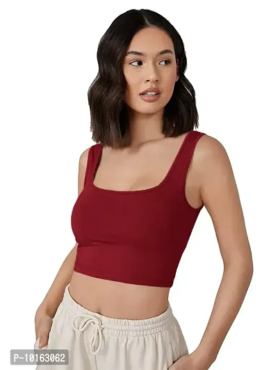 Symvi Women's & Girls' Solid Ribbed Square Neck Tank Tops (XS, Marron)-thumb1