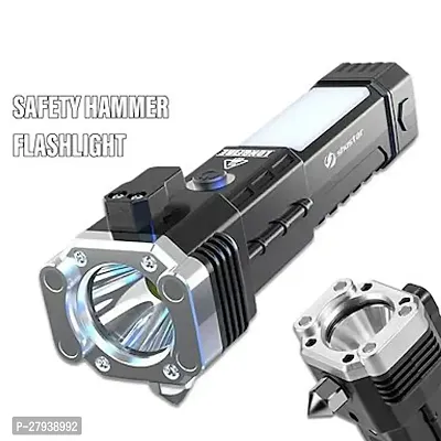 e7  LED Rechargeable Torch Flashlight, Multifunctional Work Light Power Bank Emergency Safety Hammer Waterproof with Sidelight 4 Light Modes for Car Outdoor Camping Hiking Travelling (pack of 1)-thumb2