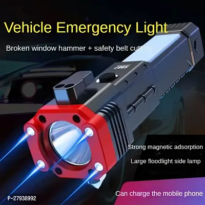 e7  LED Rechargeable Torch Flashlight, Multifunctional Work Light Power Bank Emergency Safety Hammer Waterproof with Sidelight 4 Light Modes for Car Outdoor Camping Hiking Travelling (pack of 1)-thumb3