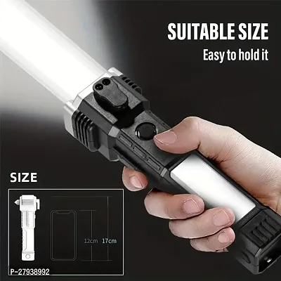 e7  LED Rechargeable Torch Flashlight, Multifunctional Work Light Power Bank Emergency Safety Hammer Waterproof with Sidelight 4 Light Modes for Car Outdoor Camping Hiking Travelling (pack of 1)-thumb5