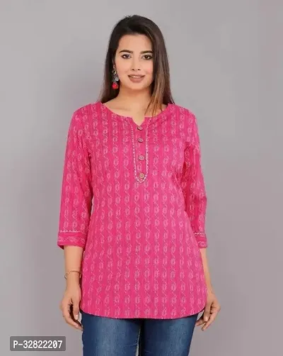 Womens  Girls 3 4th Sleeves Viscose Rayon Short Kurti-thumb0