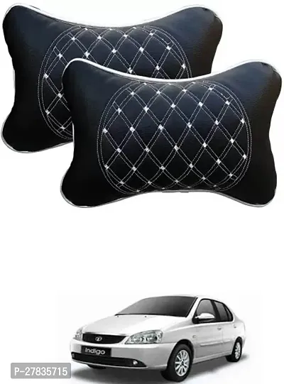 Stylish Car Neckrest Pillow  Premium Make Diamond Print Black-Silver For Tata Indigo XL