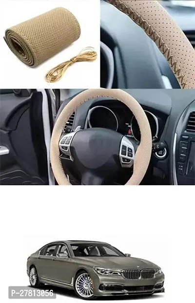 Stylish Car Steering Cover Beige Stiching  For BMW Alpina B7