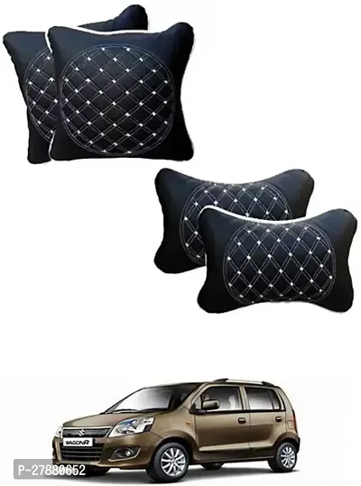 Car Neckrest Pillow Black Silver Set Of 4 For Maruti Suzuki WagonR