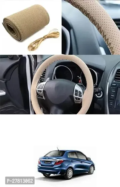 Stylish Car Steering Cover Beige Stiching  For Honda Amaze