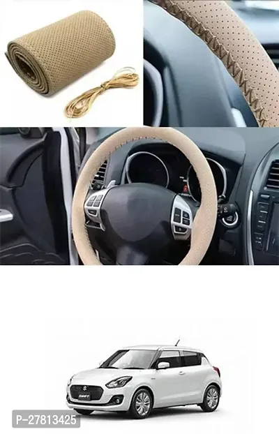 Stylish Car Steering Cover Beige Stiching  For Maruti Suzuki Swift