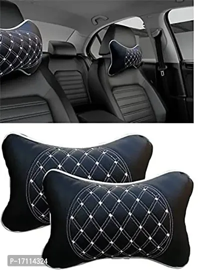 RONISH BlackWhite Leatherite Daimond Print Car Cushion (Set of 2) for Toyota Yaris V CVT Petrol
