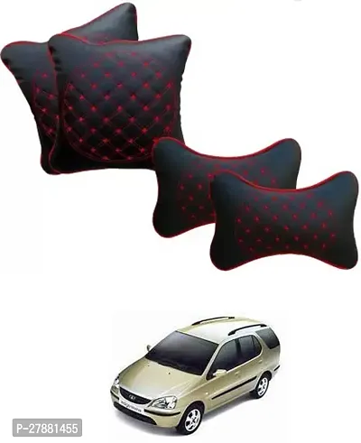 Car Neckrest Pillow Black Red Set Of 4 For Tata Indigo Marina-thumb0