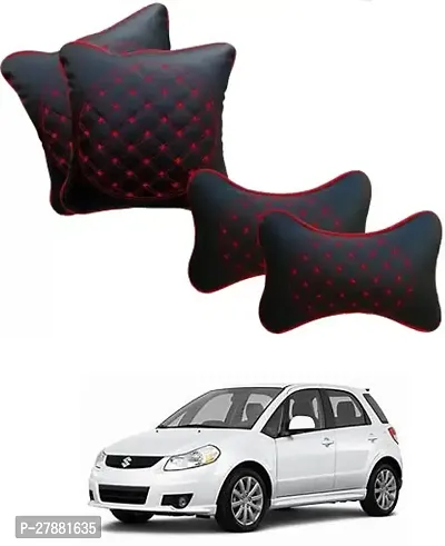 Car Neckrest Pillow Black Red Set Of 4 For Maruti Suzuki SX4