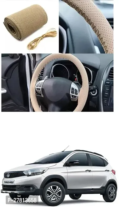 Stylish Car Steering Cover Beige Stiching  For Tata Tiago NRG