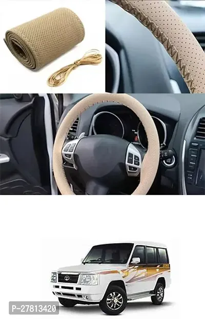 Stylish Car Steering Cover Beige Stiching  For Tata Sumo