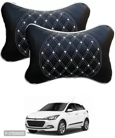 Stylish Car Neckrest Pillow  Premium Make Diamond Print Black-Silver For Hyundai Elite i20