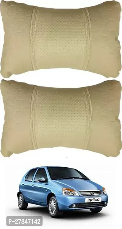 Stylish Car Neckrest Pillow Football Design Beige For Tata Indicab