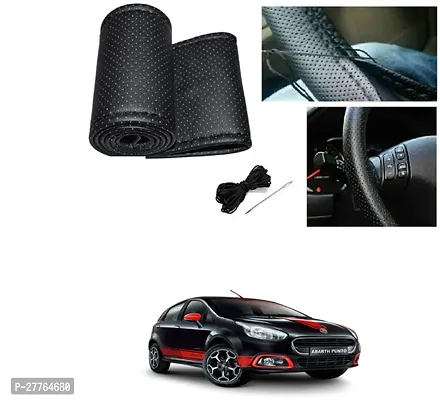 Stylish Car Steering Cover Black Stiching  For Fiat Abarth Punto-thumb0