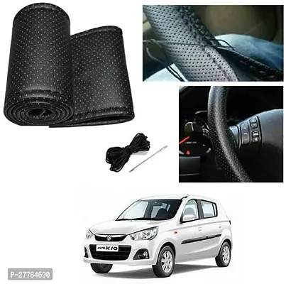 Stylish Car Steering Cover Black Stiching  For Maruti Suzuki Alto K10-thumb0