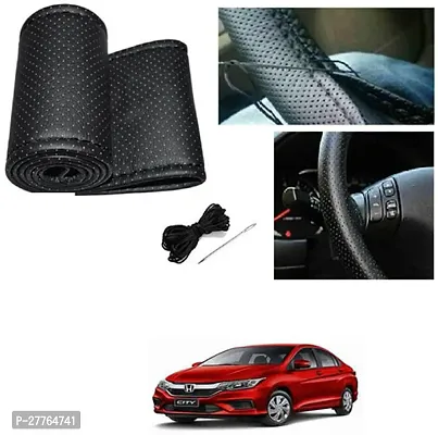 Stylish Car Steering Cover Black Stiching  For Honda City-thumb0