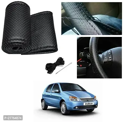 Stylish Car Steering Cover Black Stiching  For Tata Indicab