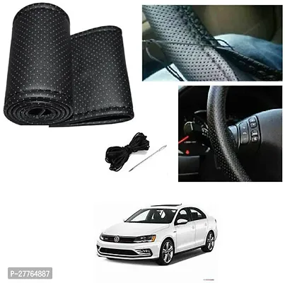 Stylish Car Steering Cover Black Stiching  For Volkswagen Jetta