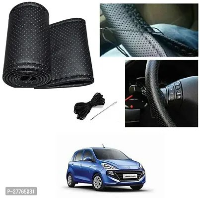 Stylish Car Steering Cover Black Stiching  For Hyundai Santro