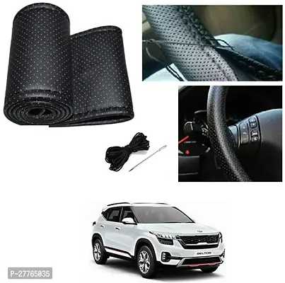 Stylish Car Steering Cover Black Stiching  For Kia SELTOS