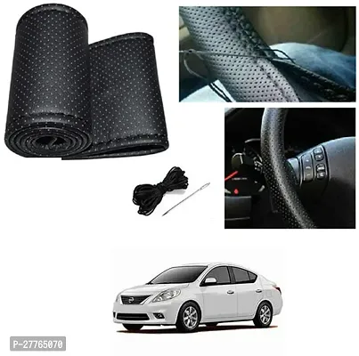 Stylish Car Steering Cover Black Stiching  For Nissan Sunny