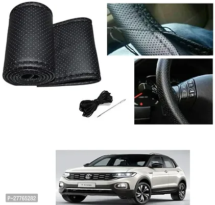 Stylish Car Steering Cover Black Stiching  For Volkswagen T-Cross-thumb0