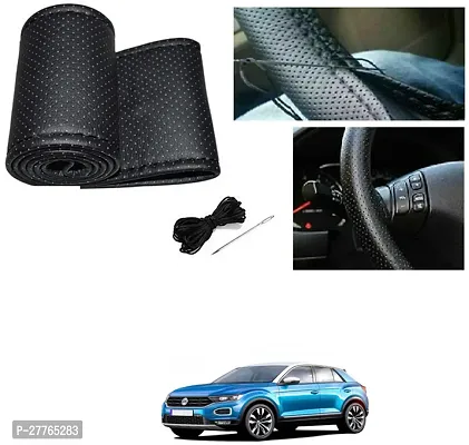 Stylish Car Steering Cover Black Stiching  For Volkswagen T-Roc-thumb0