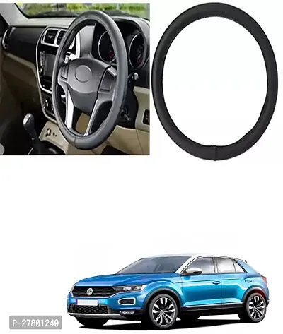 Designer Car Steering Cover Round Black For Volkswagen T-Roc-thumb0