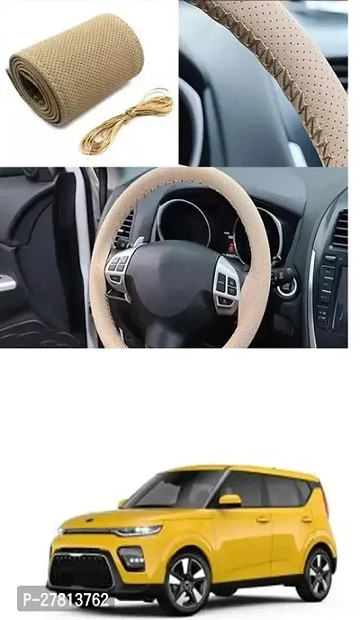 Stylish Car Steering Cover Beige Stiching  For Kia Soul EV