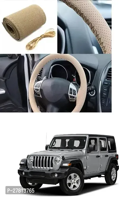 Stylish Car Steering Cover Beige Stiching  For Mahindra Thar Facelift-thumb0