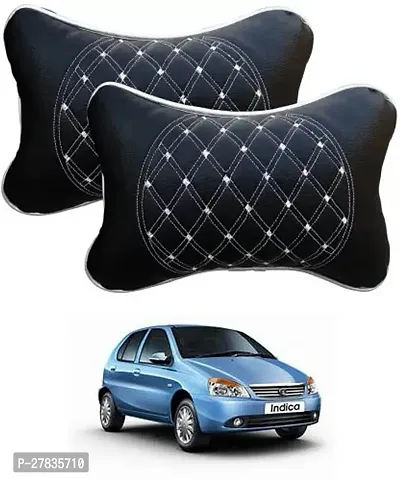 Stylish Car Neckrest Pillow  Premium Make Diamond Print Black-Silver For Tata Indicab