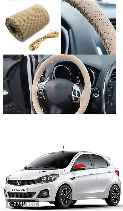 Stylish Car Steering Cover Beige Stiching  For Tata Tiago JTP