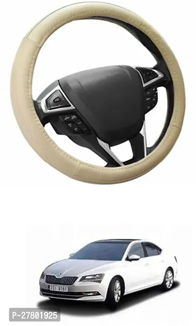 Designer Car Steering Cover Round Beige For Skoda Superb-thumb0