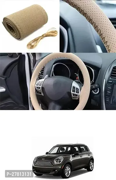 Stylish Car Steering Cover Beige Stiching  For Universal For Car Countryman Coupe