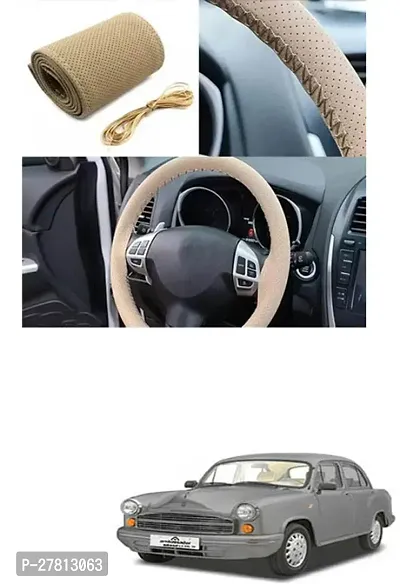 Stylish Car Steering Cover Beige Stiching  For Universal For Car Ambassador MPFi