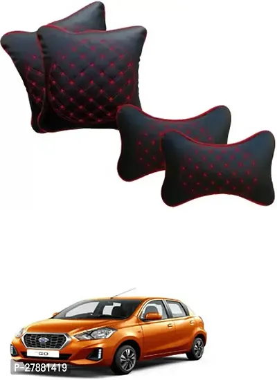 Car Neckrest Pillow Black Red Set Of 4 For Datsun Go-thumb0