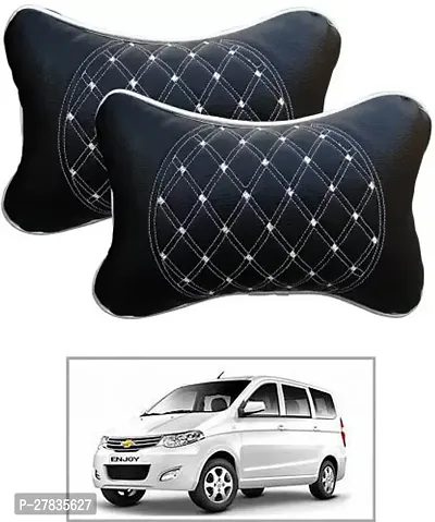 Stylish Car Neckrest Pillow  Premium Make Diamond Print Black-Silver For Chevrolet Enjoy