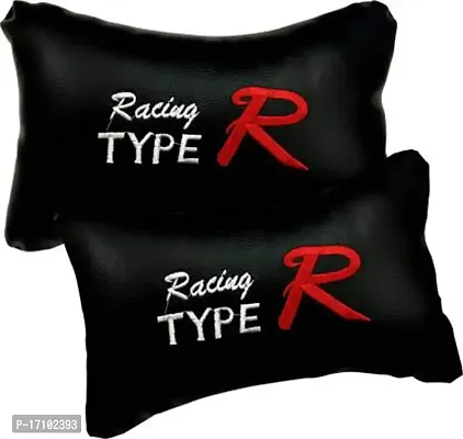 RONISH Black Leatherite Type R Print Car Cushion (Set of 2) for Skoda Rapid 1.5 TDI at Ambition