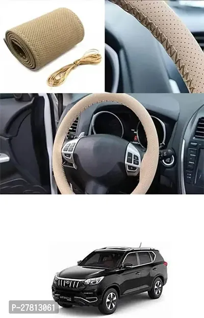 Stylish Car Steering Cover Beige Stiching  For Mahindra Alturas G4