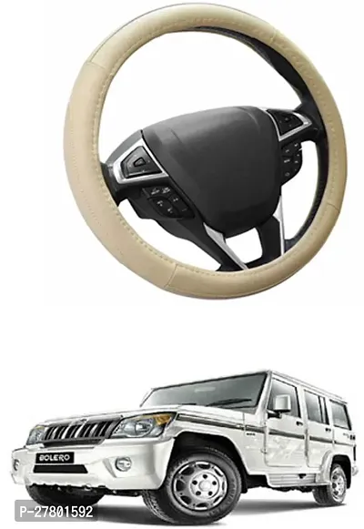 Designer Car Steering Cover Round Beige For Mahindra Bolero