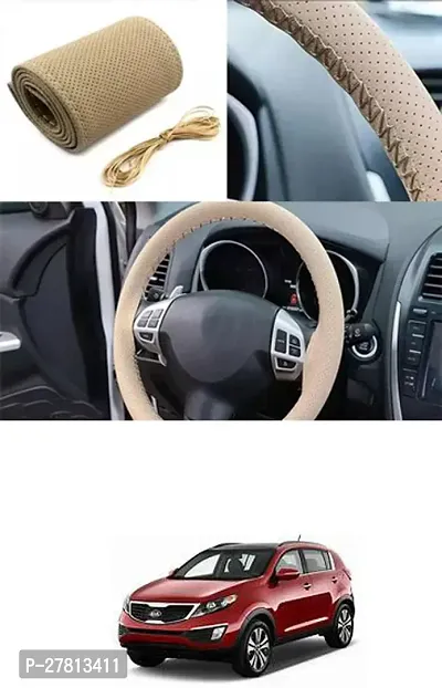 Stylish Car Steering Cover Beige Stiching  For Kia Sportage