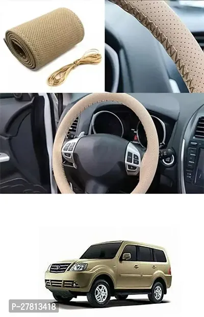 Stylish Car Steering Cover Beige Stiching  For Tata Sumo Grande