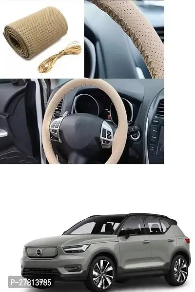 Stylish Car Steering Cover Beige Stiching  For Volvo XC40 Recharge EV