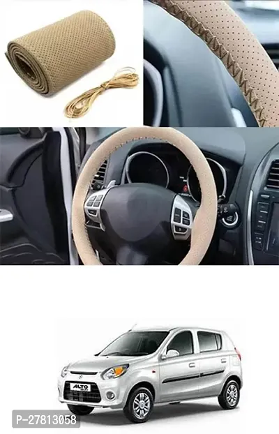 Stylish Car Steering Cover Beige Stiching  For Maruti Suzuki Alto 800-thumb0