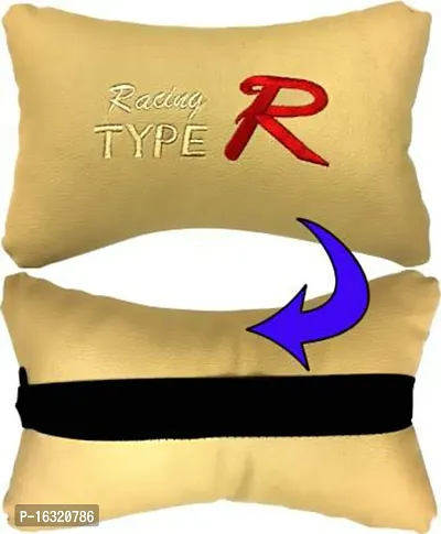 RONISH Beige Leatherite Type R Print Car Cushion (Set of 2) for ICML Extreme Ambulance DI Non AC BSIII-thumb3