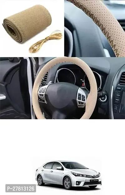 Stylish Car Steering Cover Beige Stiching  For Toyota Corolla Altis